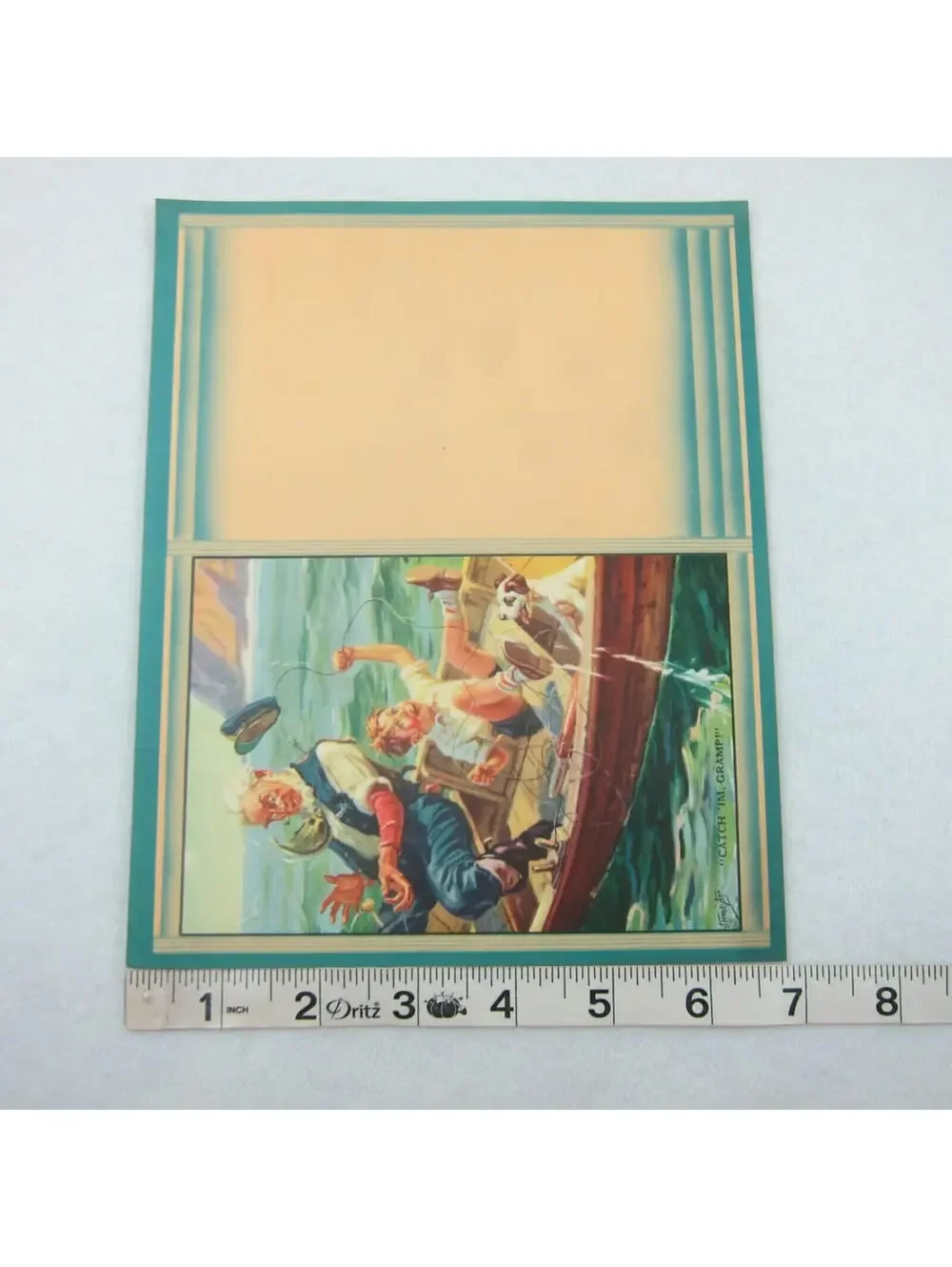 Vintage Advertising Calendar Blank Hintermeister Funny Fishing Boy Grandpa & Dog